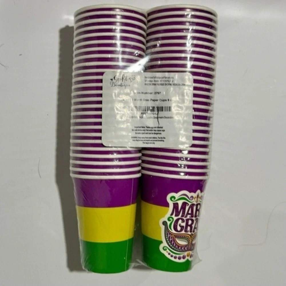 Mardi Gras Cups Paper 2 packs x 50 NIP New Orleans purple gold green Jazz Drinks
